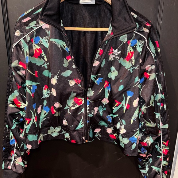 Adidas Originals Bellista Floral Print Cropped Track Jacket Size Medium - Picture 3 of 6